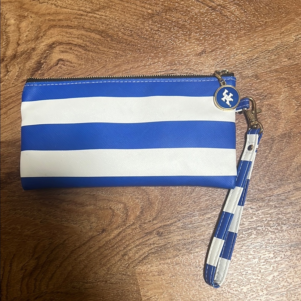 Blue and White Striped Wristlet
